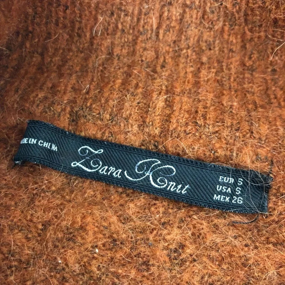 Zara Knit Womens Small Mockneck Pullover Sweater Orange Pumpkin Wool Mohair Cozy - Picture 4 of 7